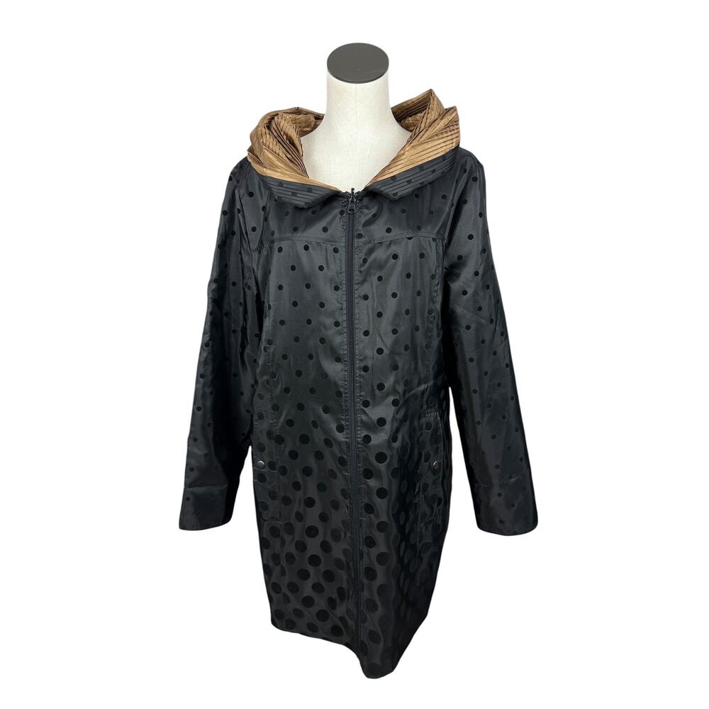 Ubu Black Polka Dot Reversible Lagenlook Long Sleeve Front Zip Hooded Jacket XL